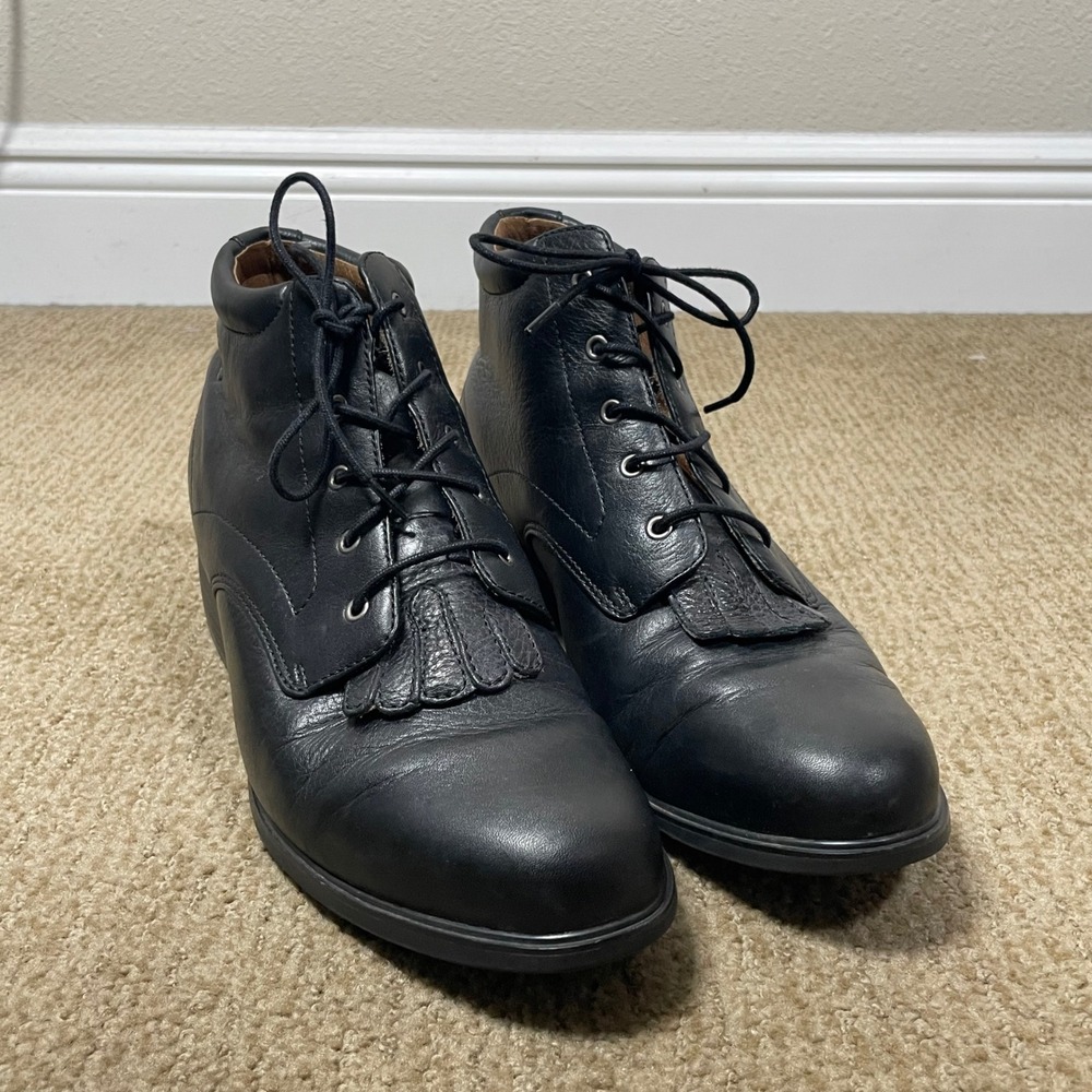 Ariat Heritage Kiltie Ankle Boots Women 10 Black Leather Lace Heritage Western
